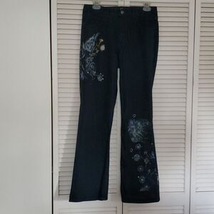 OS bootcut jeans with floral print on front